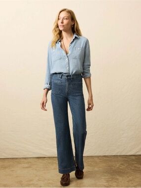 Faherty Sunwashed Stripe High-Rise Wide-Leg Jeans